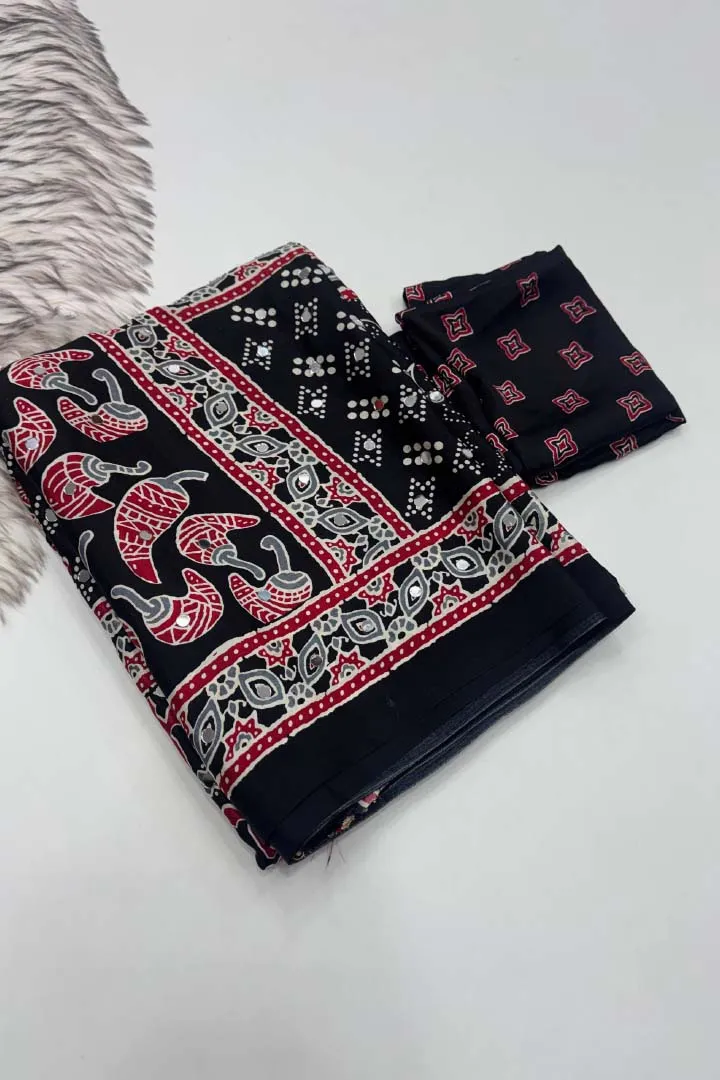 Pure Ajrakh Satin Viscose Silk Saree — view 2