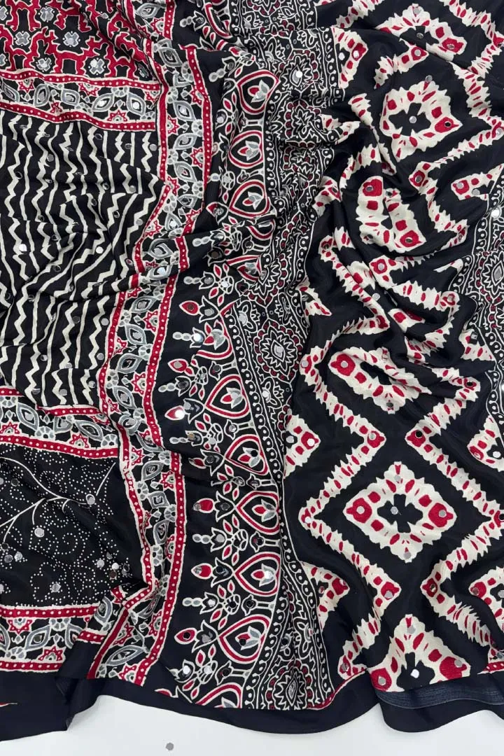 Pure Ajrakh Satin Viscose Silk Saree — view 7