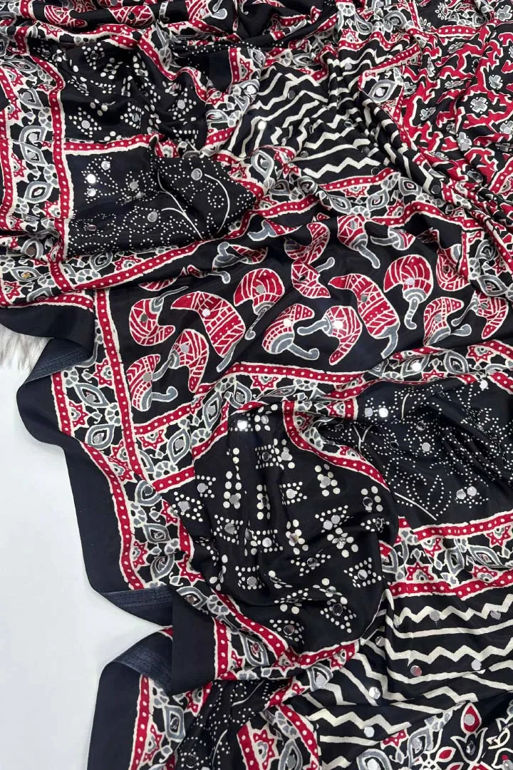 Pure Ajrakh Satin Viscose Silk Saree — view 8