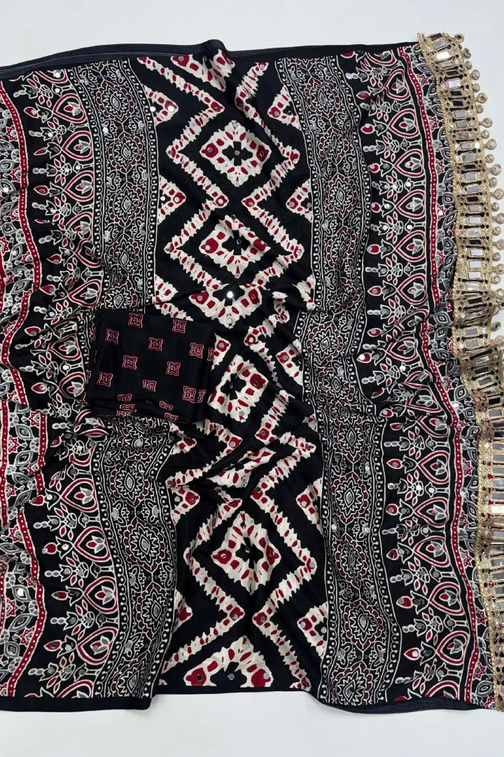Pure Ajrakh Satin Viscose Silk Saree — view 9