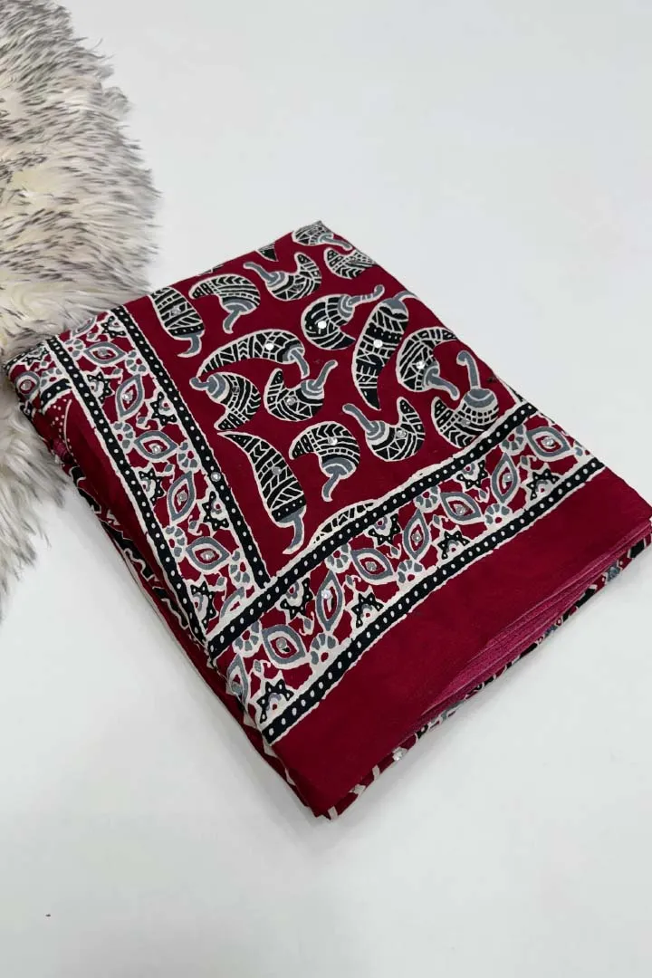 Pure Ajrakh Satin Viscose Silk Saree — view 3