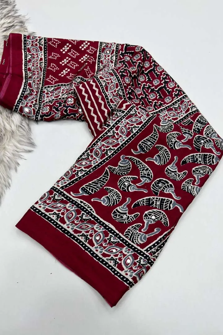 Pure Ajrakh Satin Viscose Silk Saree — view 2