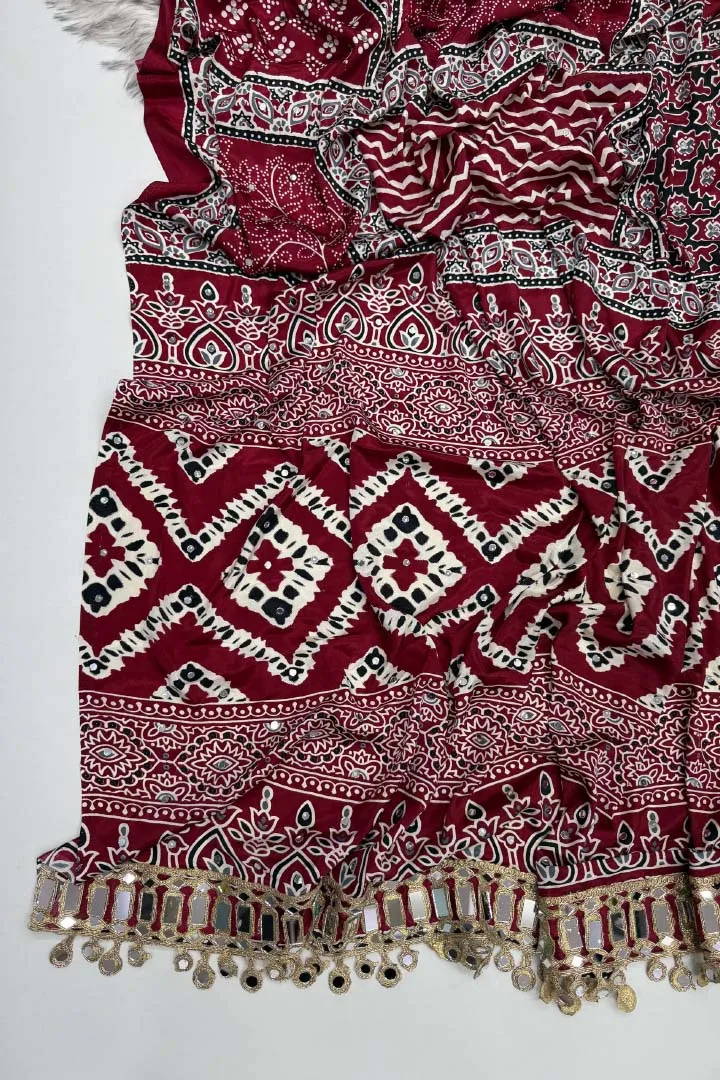 Pure Ajrakh Satin Viscose Silk Saree — view 6