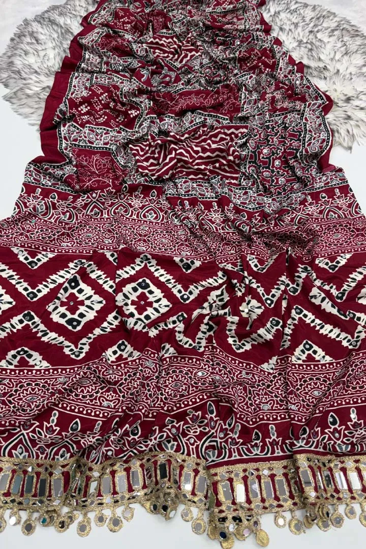 Pure Ajrakh Satin Viscose Silk Saree — view 7