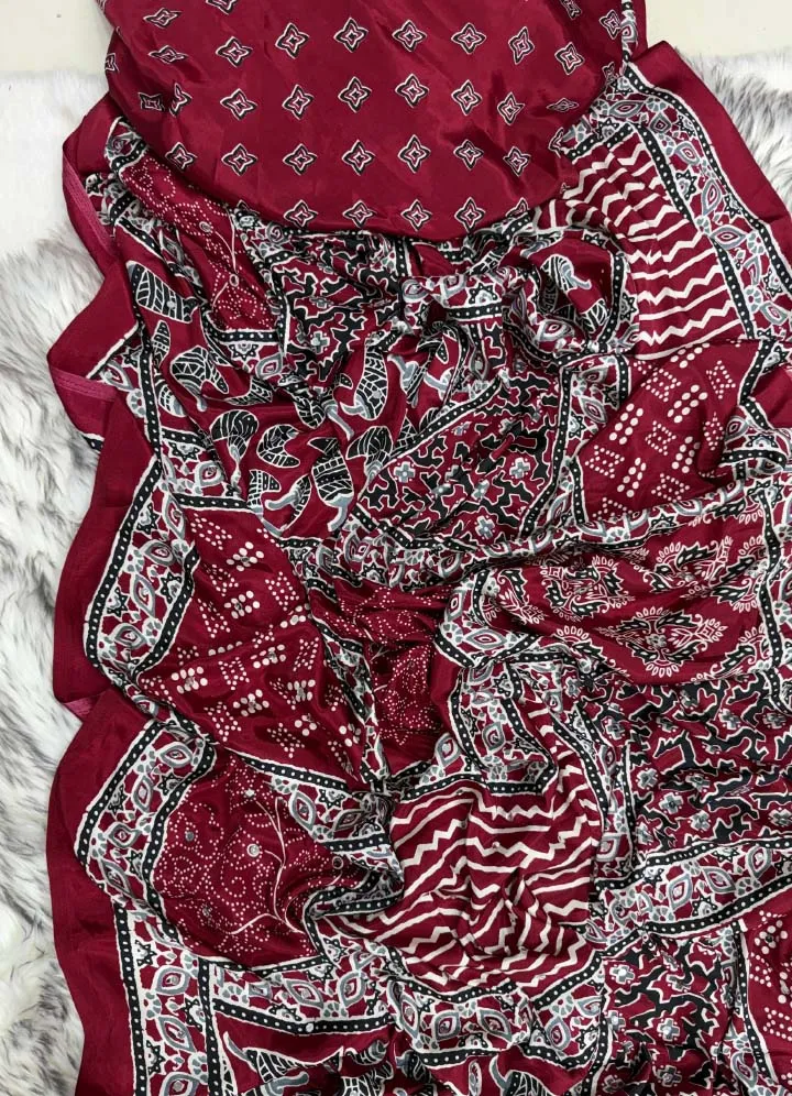 Pure Ajrakh Satin Viscose Silk Saree — view 4