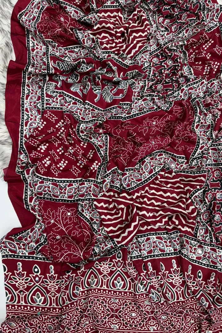 Pure Ajrakh Satin Viscose Silk Saree — view 5