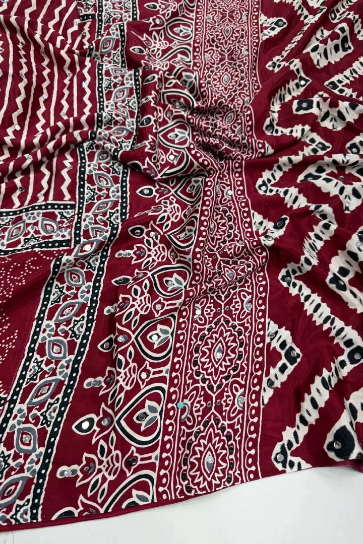Pure Ajrakh Satin Viscose Silk Saree — view 10