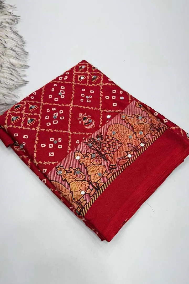 Pure Ajrakh Satin Viscose Silk Saree — view 5