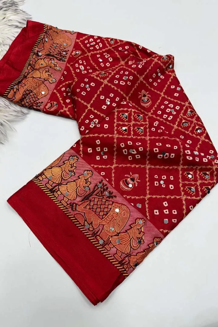 Pure Ajrakh Satin Viscose Silk Saree — view 4