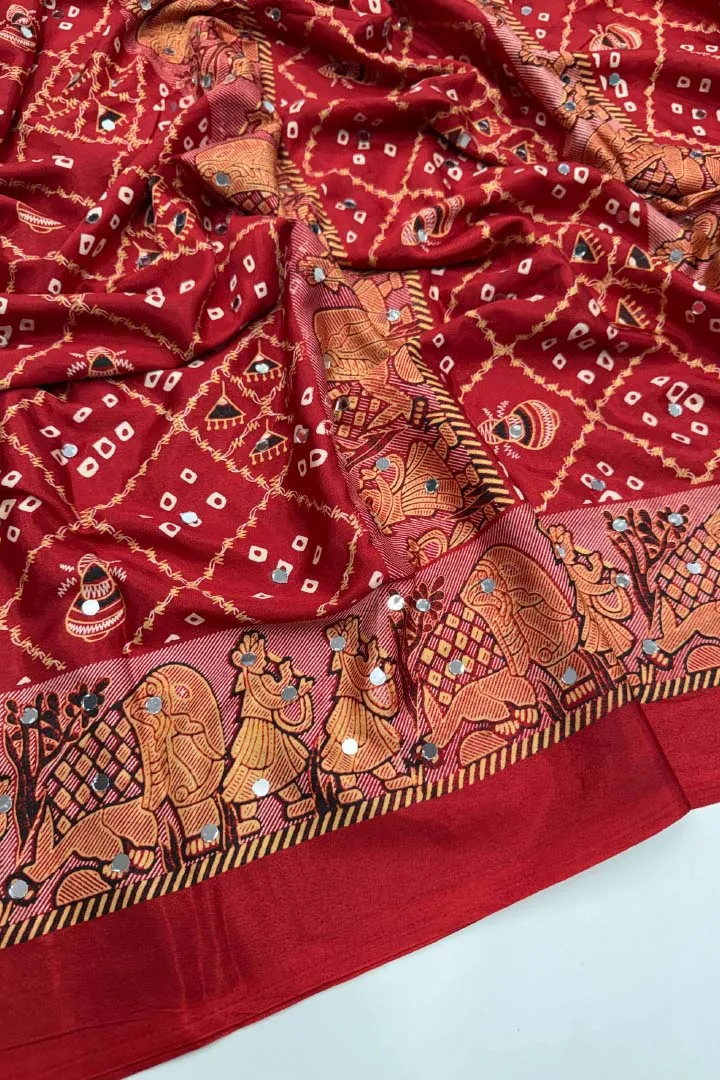 Pure Ajrakh Satin Viscose Silk Saree — view 2