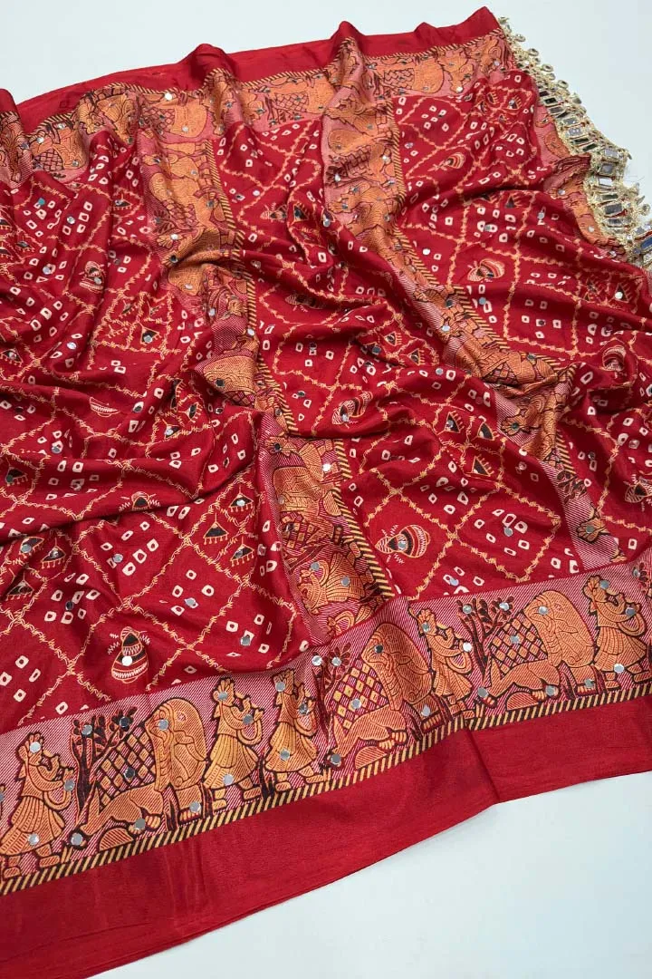 Pure Ajrakh Satin Viscose Silk Saree — view 3