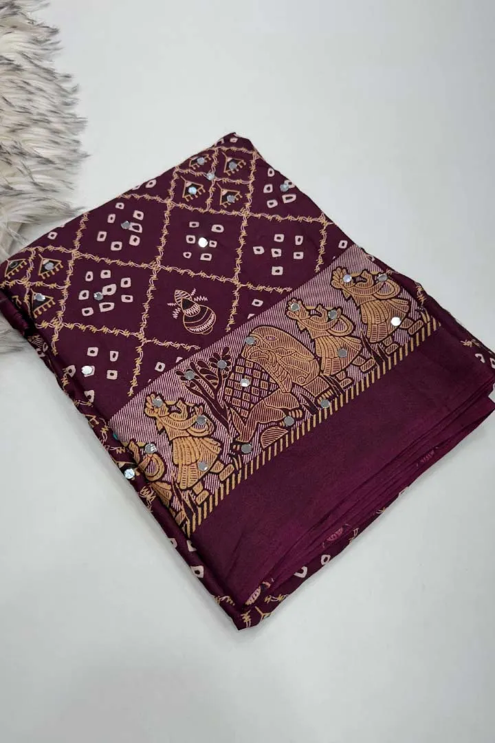 Pure Ajrakh Satin Viscose Silk Saree — view 5