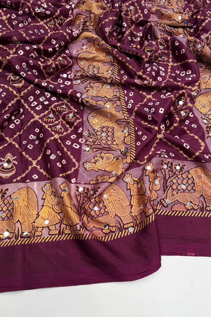 Pure Ajrakh Satin Viscose Silk Saree — view 2