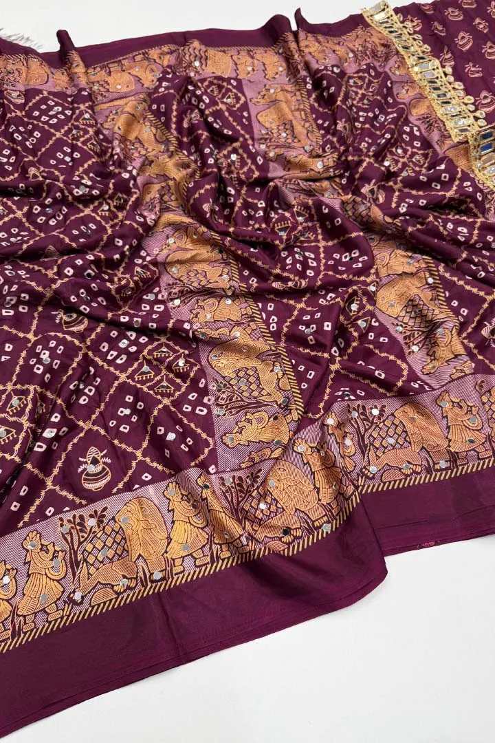 Pure Ajrakh Satin Viscose Silk Saree — view 3