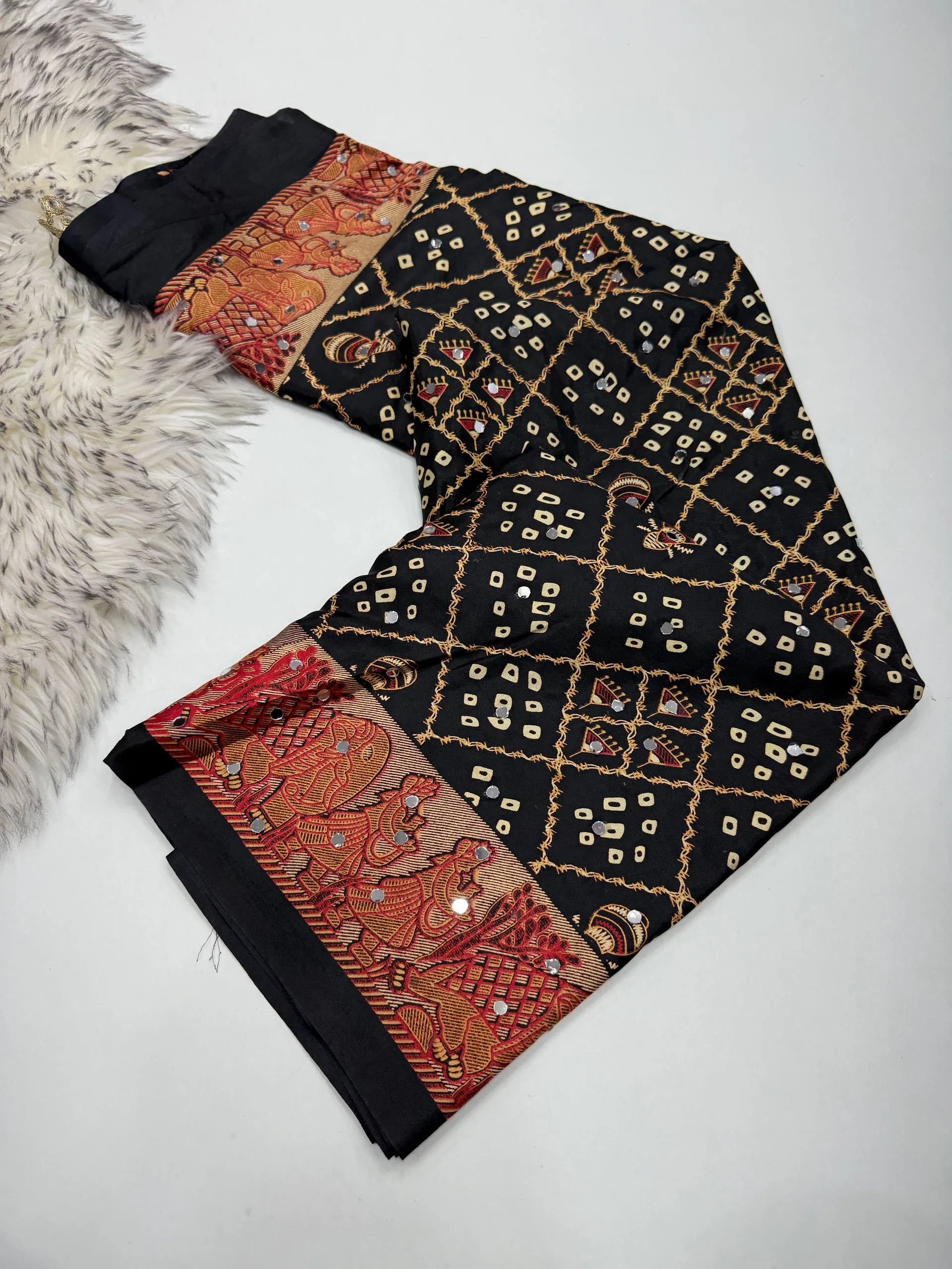 Pure Ajrakh Satin Viscose Silk Saree — view 4