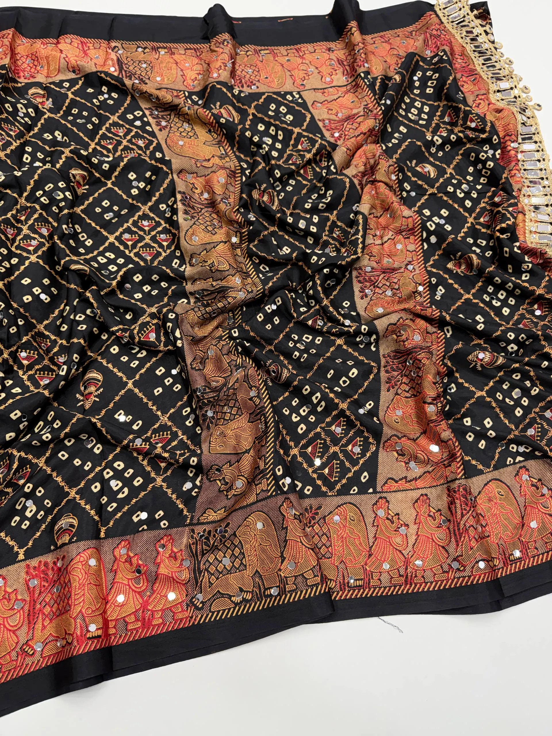 Pure Ajrakh Satin Viscose Silk Saree — view 3
