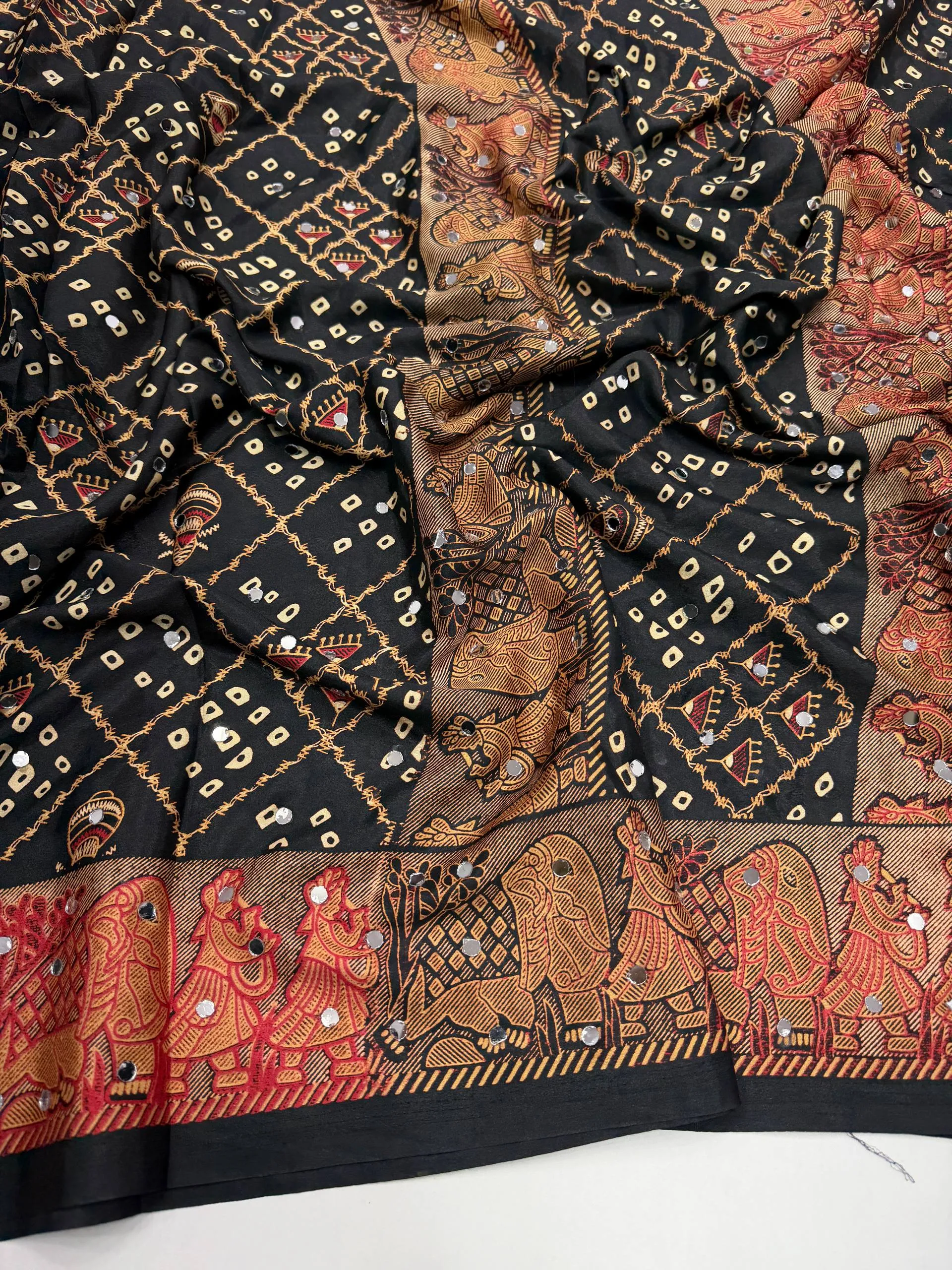 Pure Ajrakh Satin Viscose Silk Saree — view 2