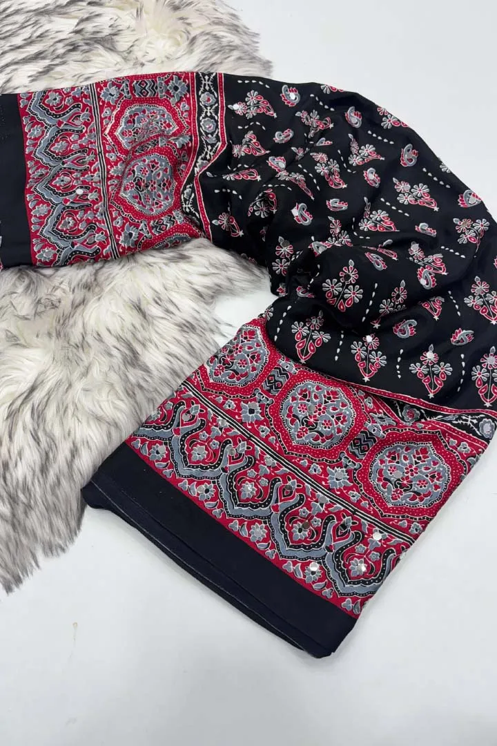 Pure Ajrakh Satin Viscose Silk Saree — view 9