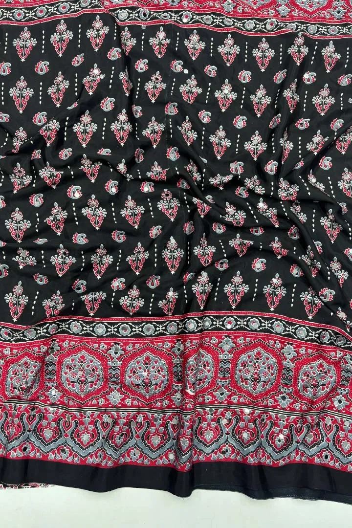 Pure Ajrakh Satin Viscose Silk Saree — view 6