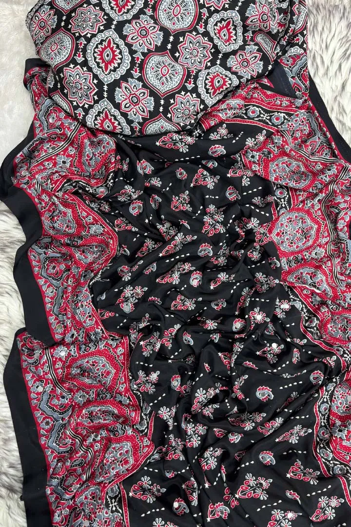 Pure Ajrakh Satin Viscose Silk Saree — view 4