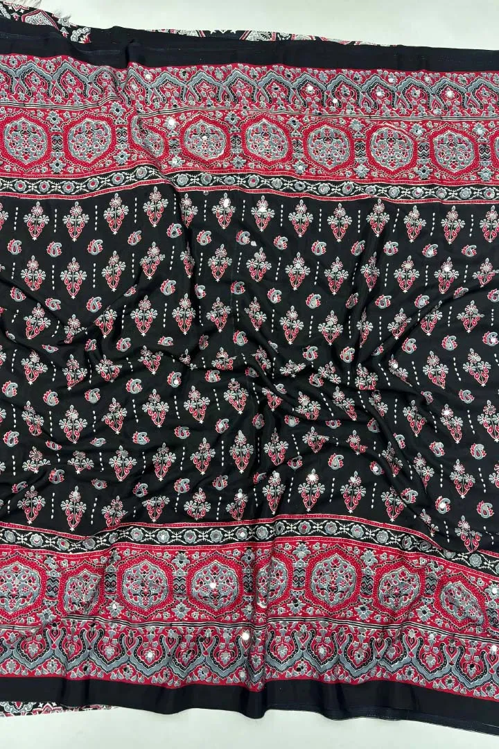 Pure Ajrakh Satin Viscose Silk Saree — view 7