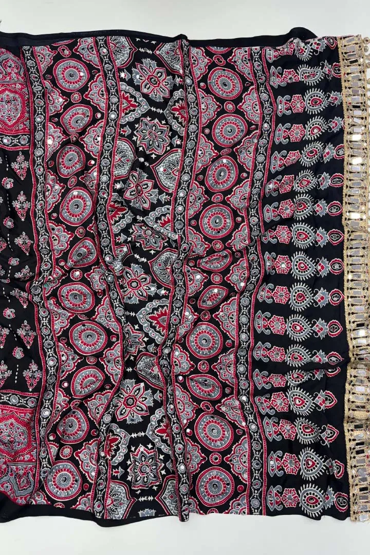 Pure Ajrakh Satin Viscose Silk Saree — view 8