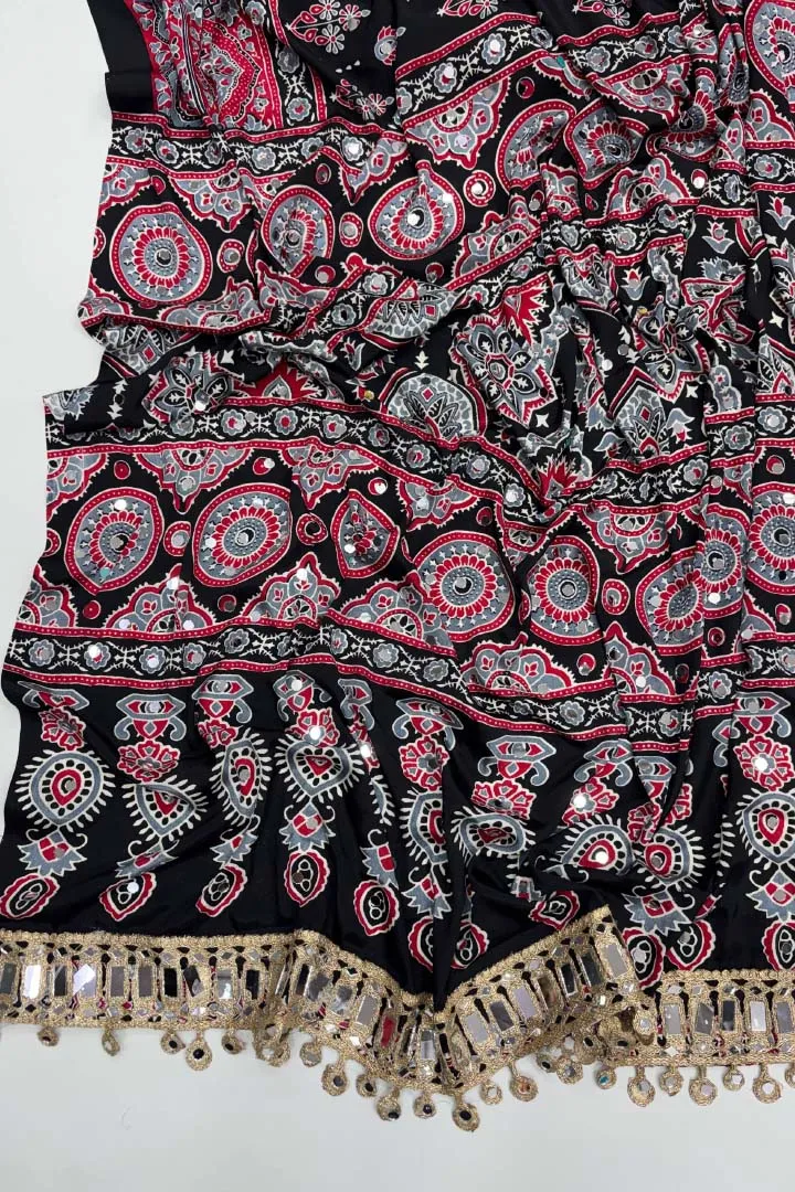 Pure Ajrakh Satin Viscose Silk Saree — view 3