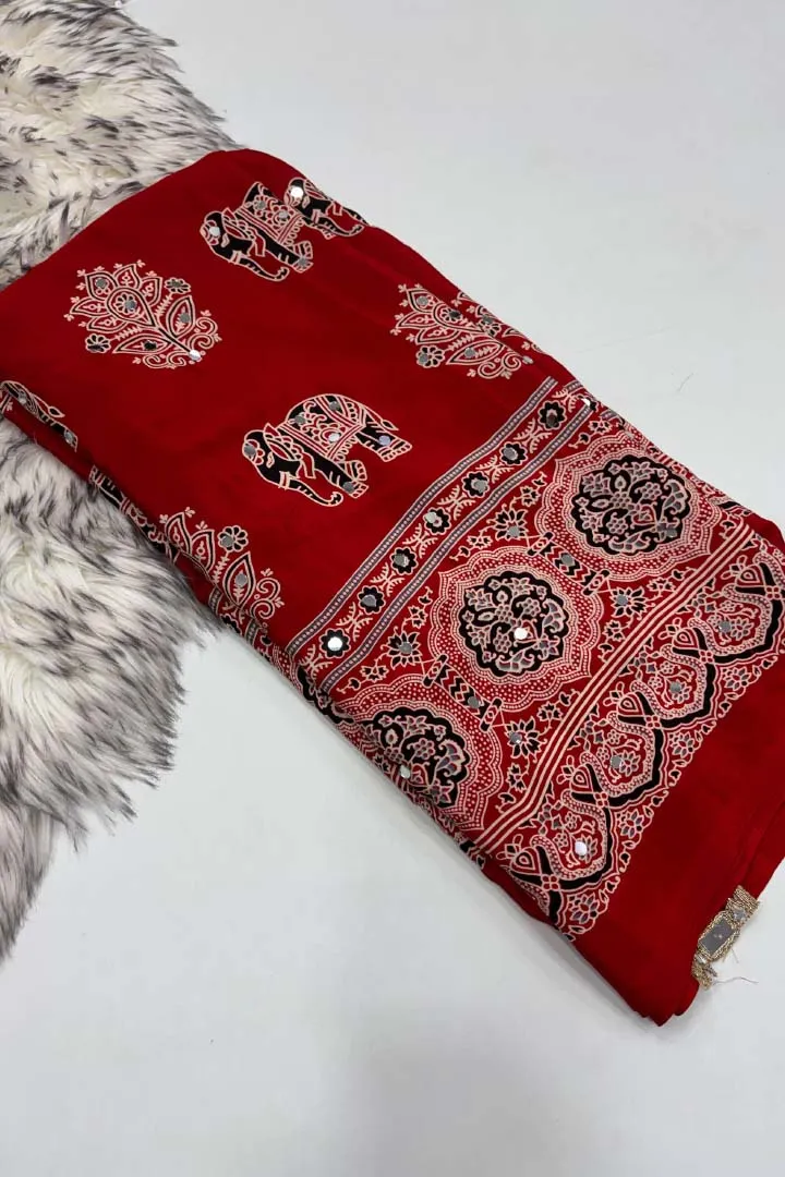 Pure Ajrakh Satin Viscose Silk Saree — view 2