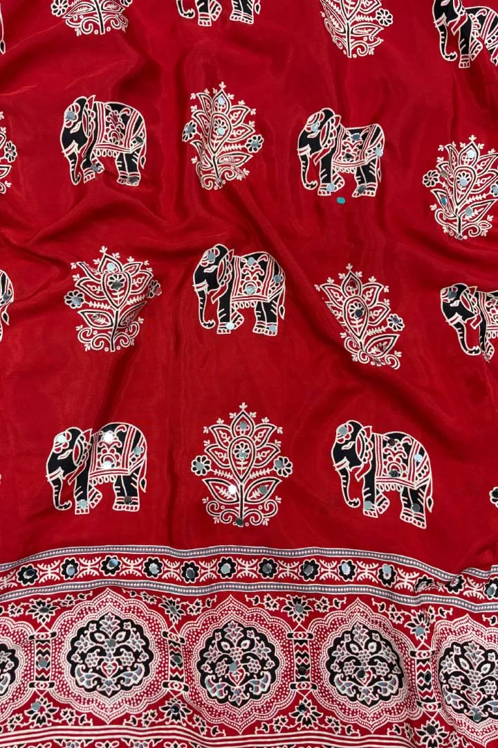 Pure Ajrakh Satin Viscose Silk Saree — view 3