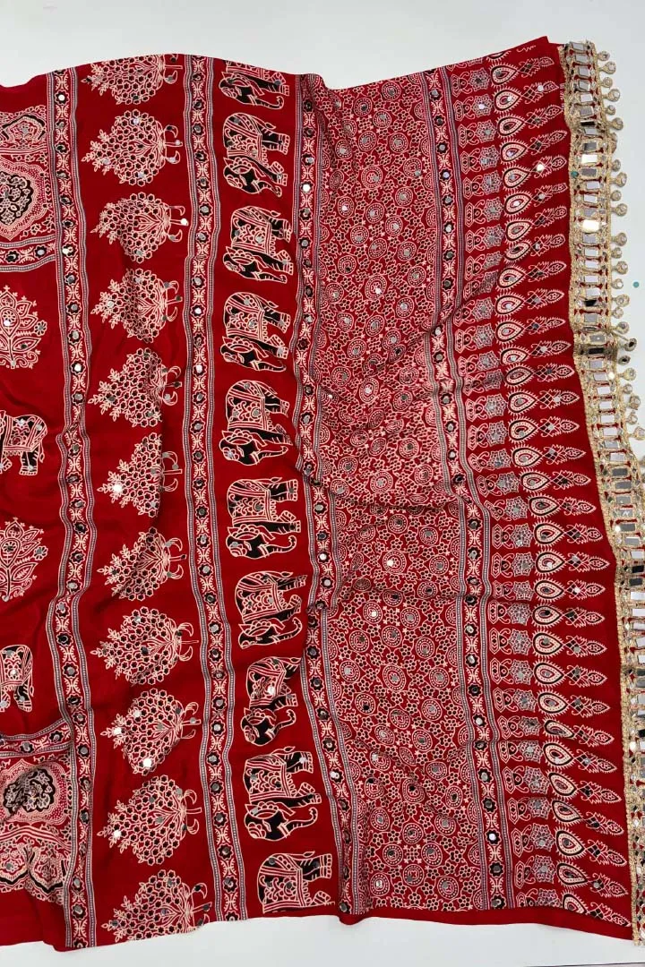 Pure Ajrakh Satin Viscose Silk Saree — view 6