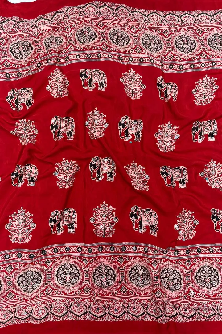 Pure Ajrakh Satin Viscose Silk Saree — view 5