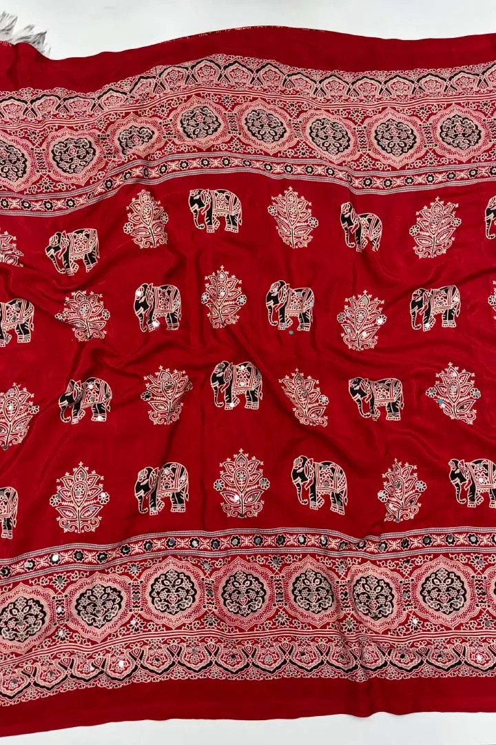 Pure Ajrakh Satin Viscose Silk Saree — view 4