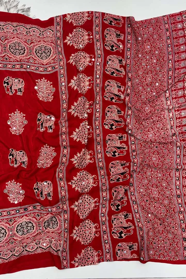 Pure Ajrakh Satin Viscose Silk Saree — view 7
