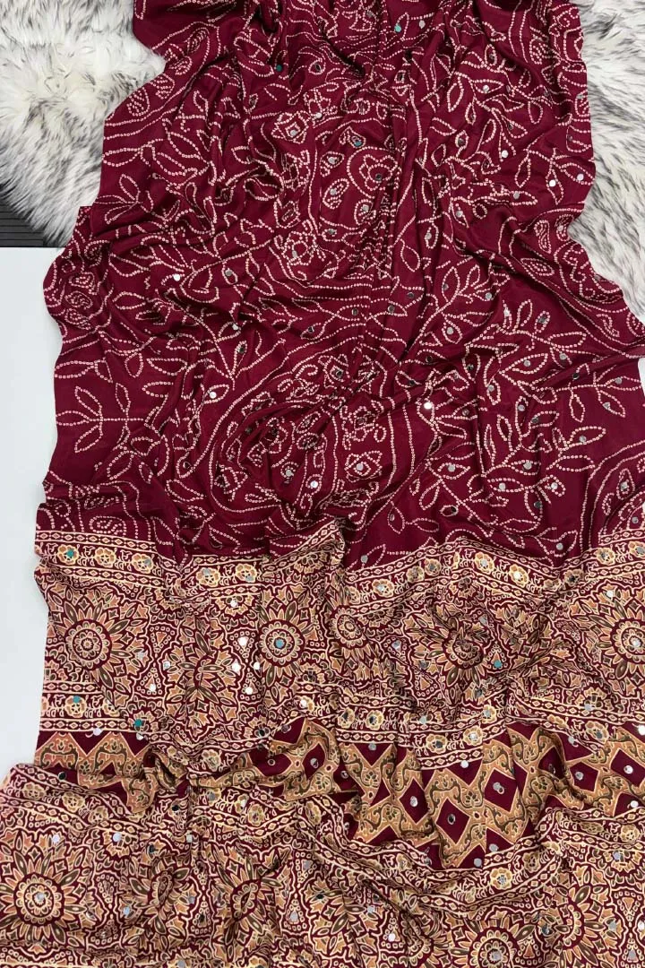 Pure Ajrakh Satin Viscose Silk Saree — view 5