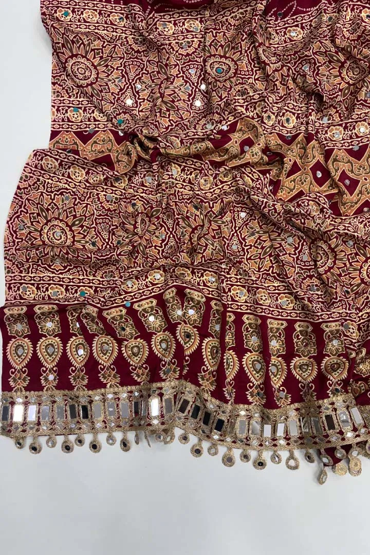Pure Ajrakh Satin Viscose Silk Saree — view 4