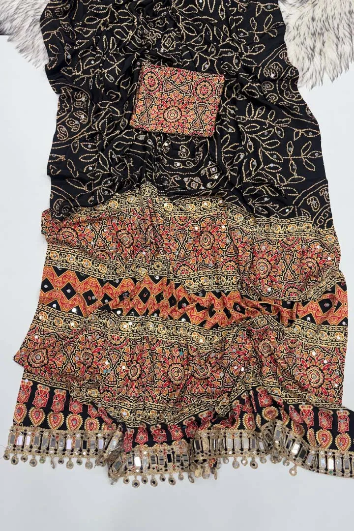 Pure Ajrakh Satin Viscose Silk Saree — view 3
