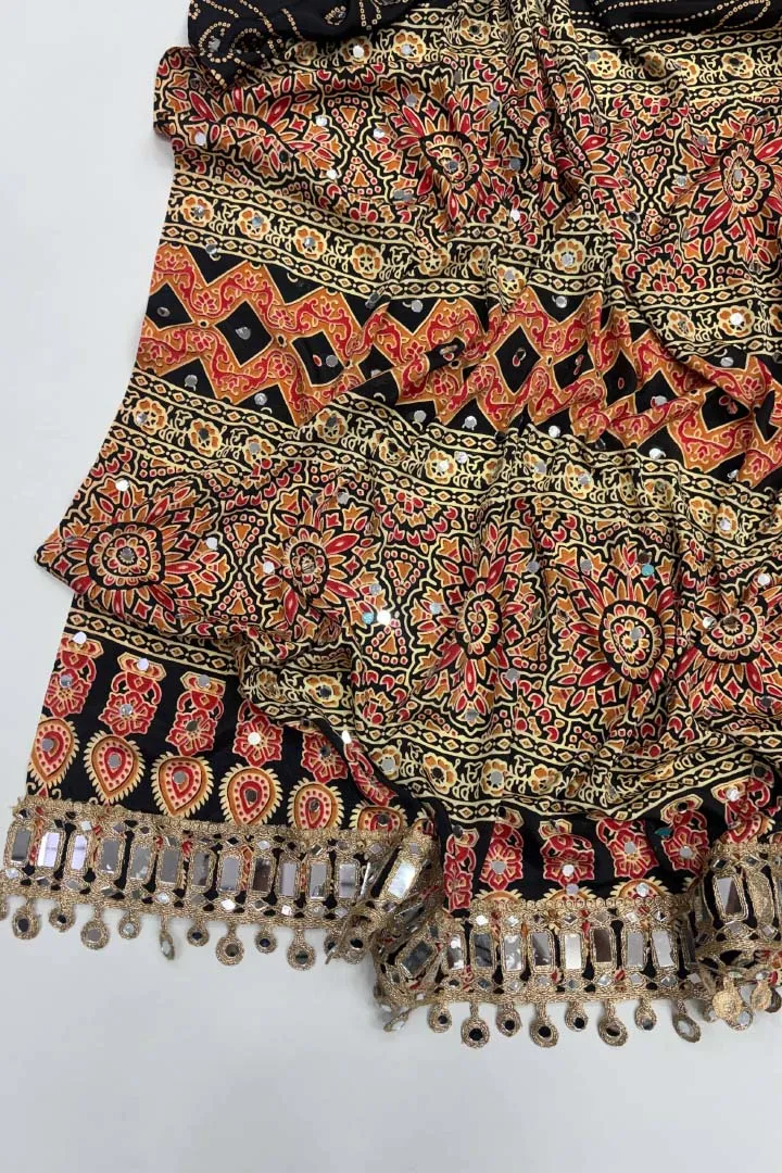 Pure Ajrakh Satin Viscose Silk Saree — view 11