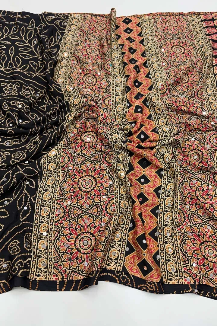 Pure Ajrakh Satin Viscose Silk Saree — view 9