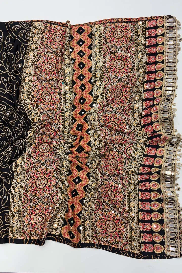 Pure Ajrakh Satin Viscose Silk Saree — view 10