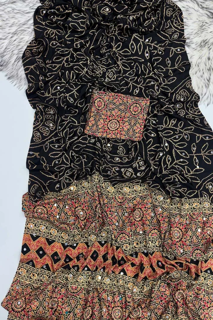 Pure Ajrakh Satin Viscose Silk Saree — view 4