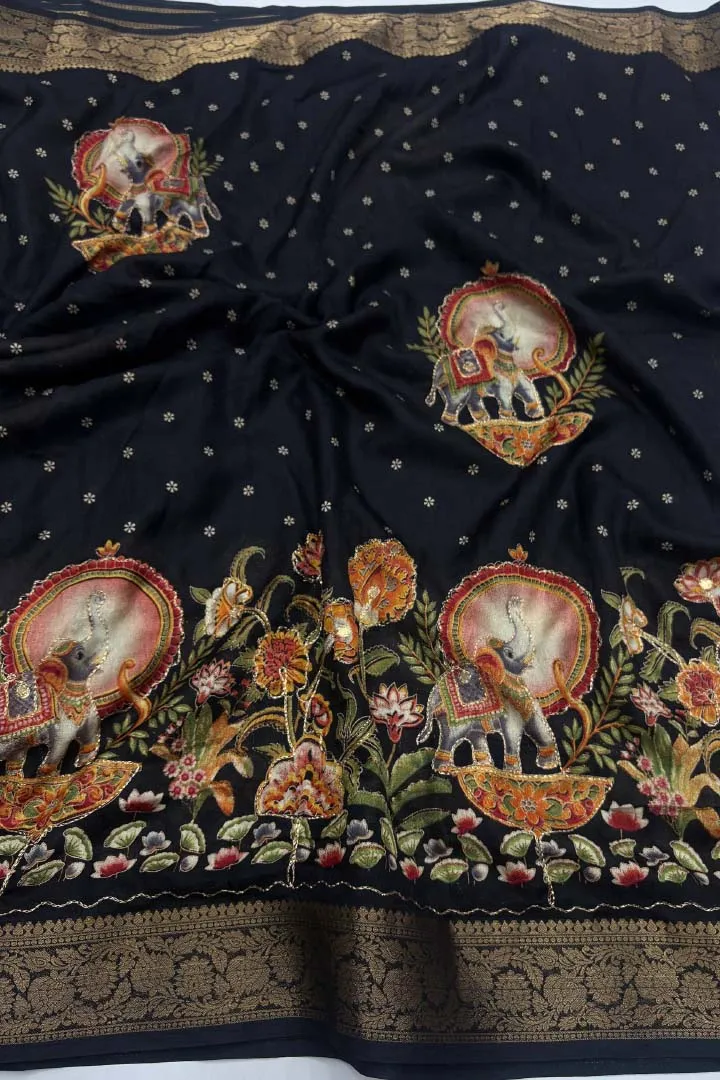 Pure Ajrakh Satin Viscose Silk Saree — view 6
