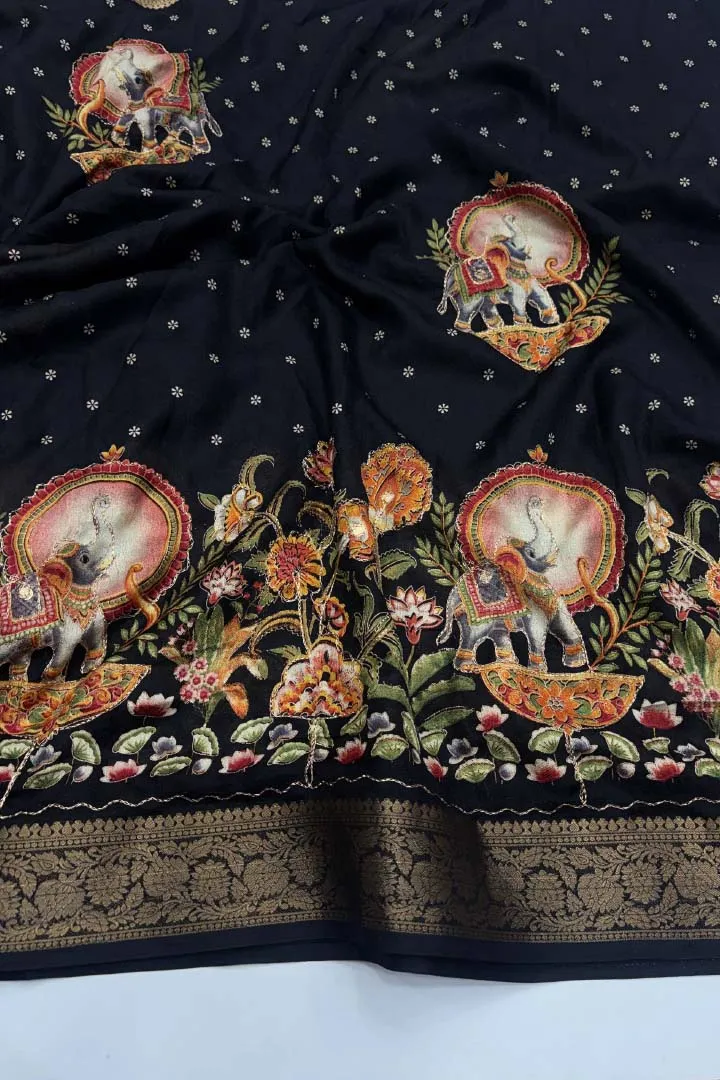 Pure Ajrakh Satin Viscose Silk Saree — view 4