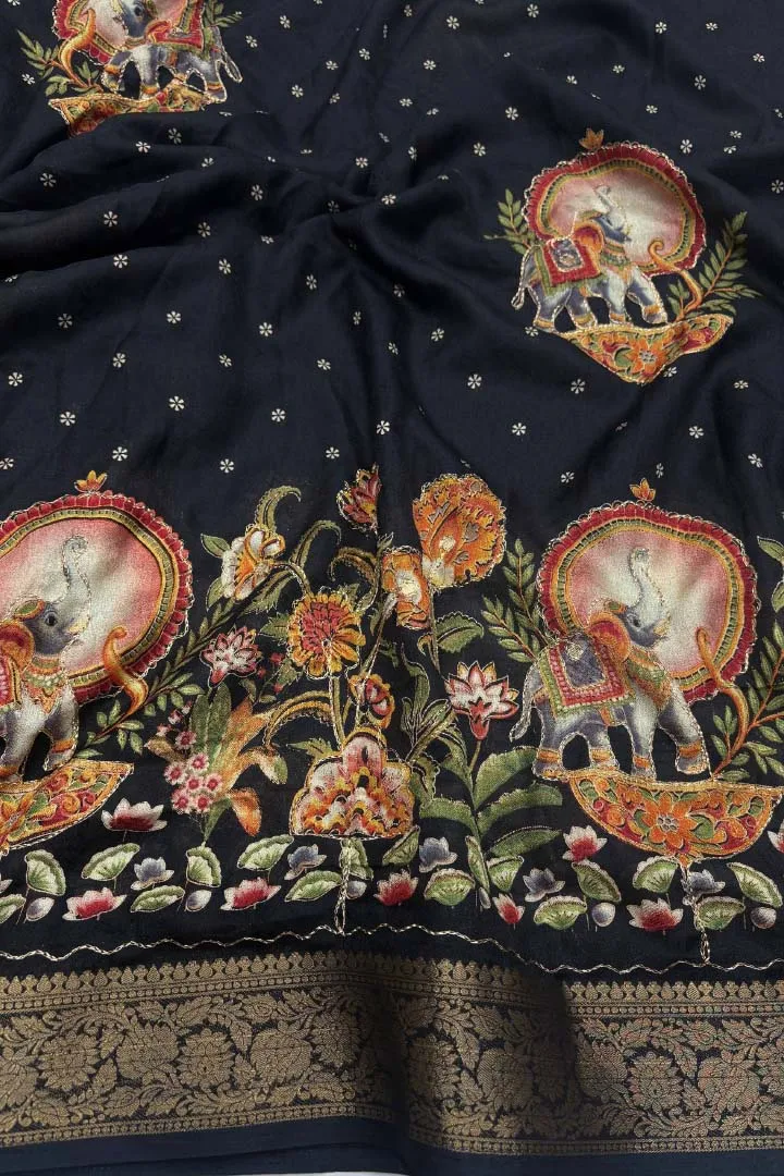 Pure Ajrakh Satin Viscose Silk Saree — view 5