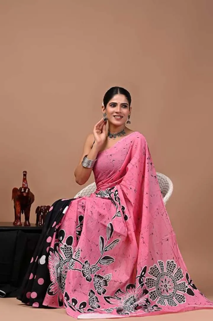 Pure Soft Cotton Bagru Hand Block Printed Saree — view 2