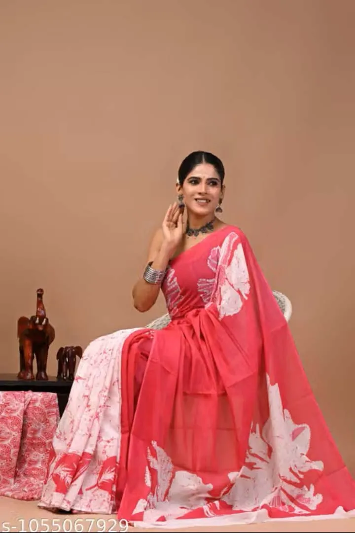 Pure Soft Cotton Bagru Hand Block Printed Saree — view 2